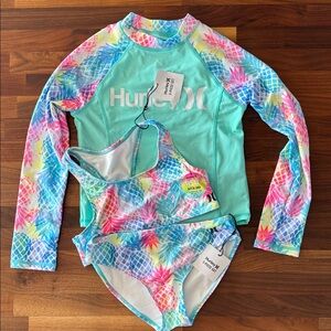 Hurley Kids Aqua and Multicolor Rashguard Set
